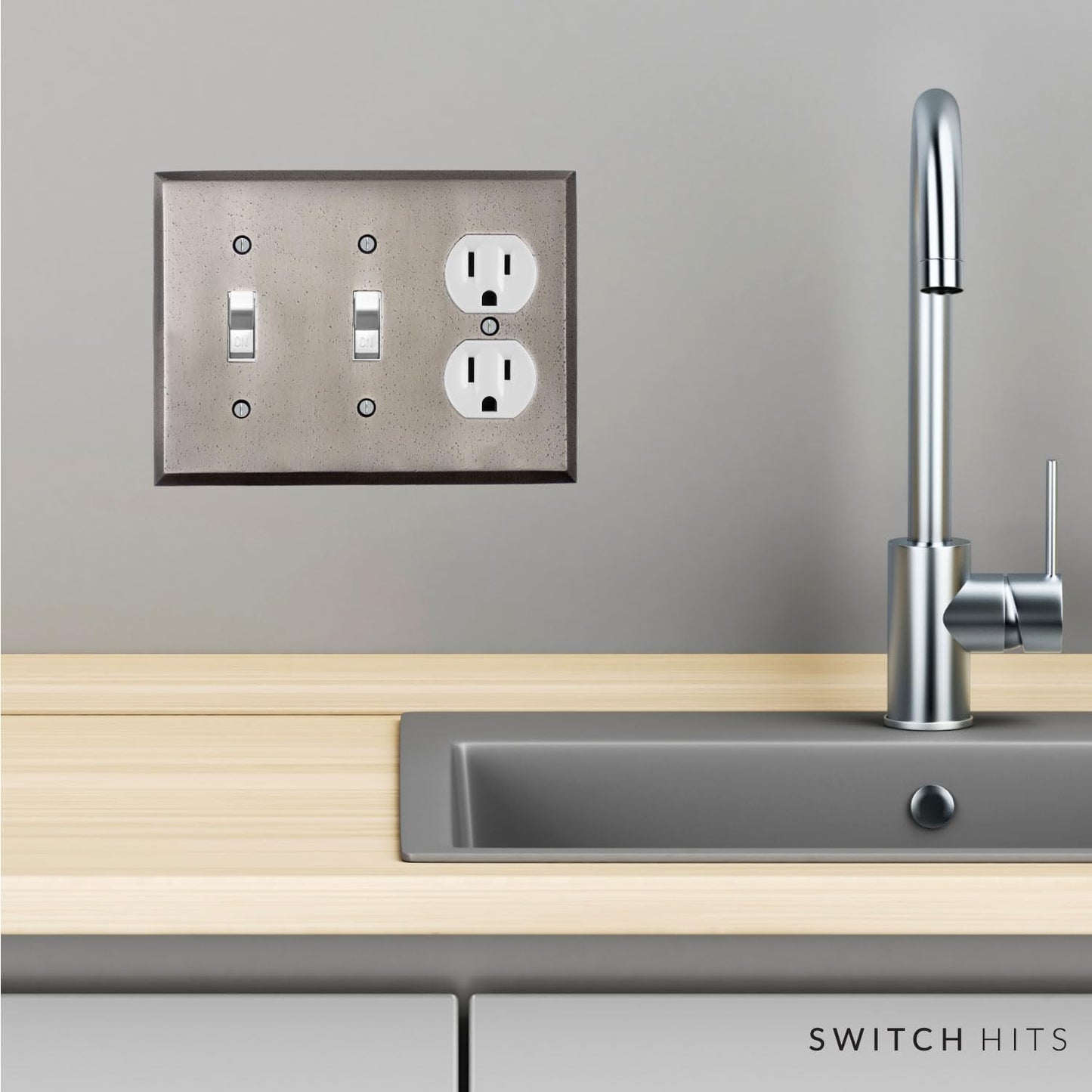Distressed Antique Pewter Outlet Wall Plate | 2 Toggle - 1 Duplex | 6.25" x 4.5" | Hand-Polished Brass Construction