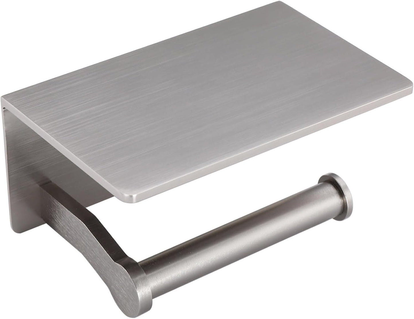 Toilet Paper Holder with Shelf, Adhesive or Screw Wall Mount Toilet Roll Holder for Bathroom, Rustproof Solid Aluminum
