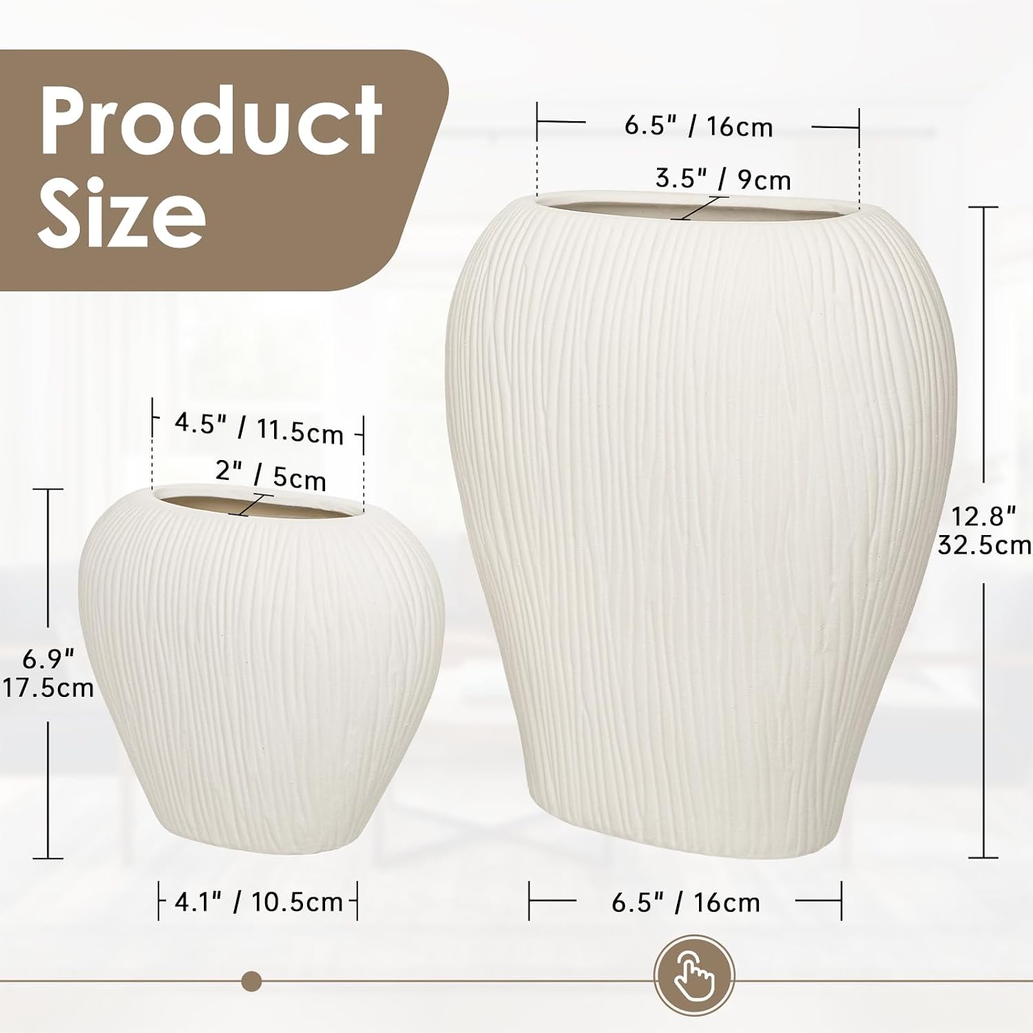 Slim Flat Ceramic Vase / White / Set of 13