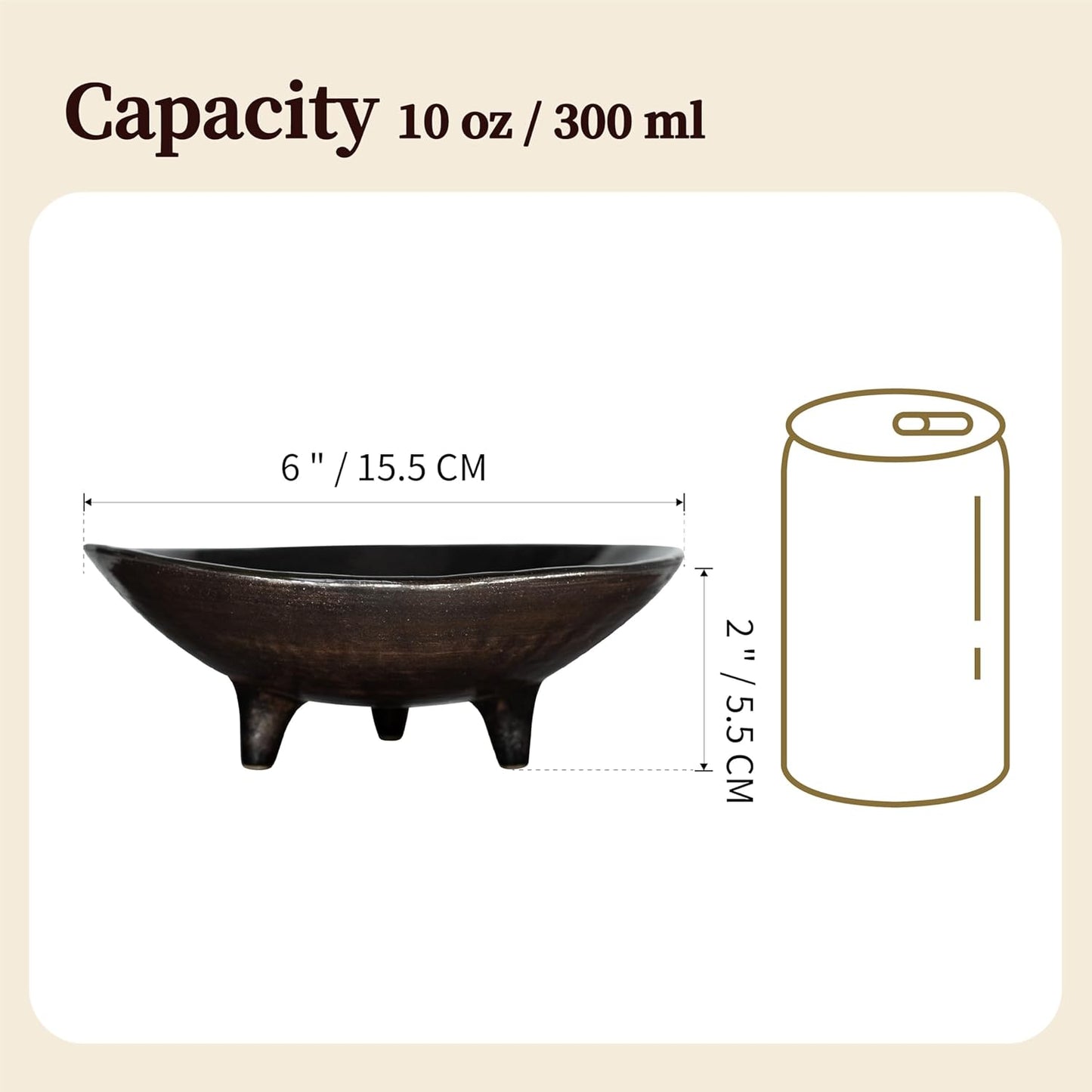 Small Wabi-Sabi Ceramic Bowl / Black / 6 Inch