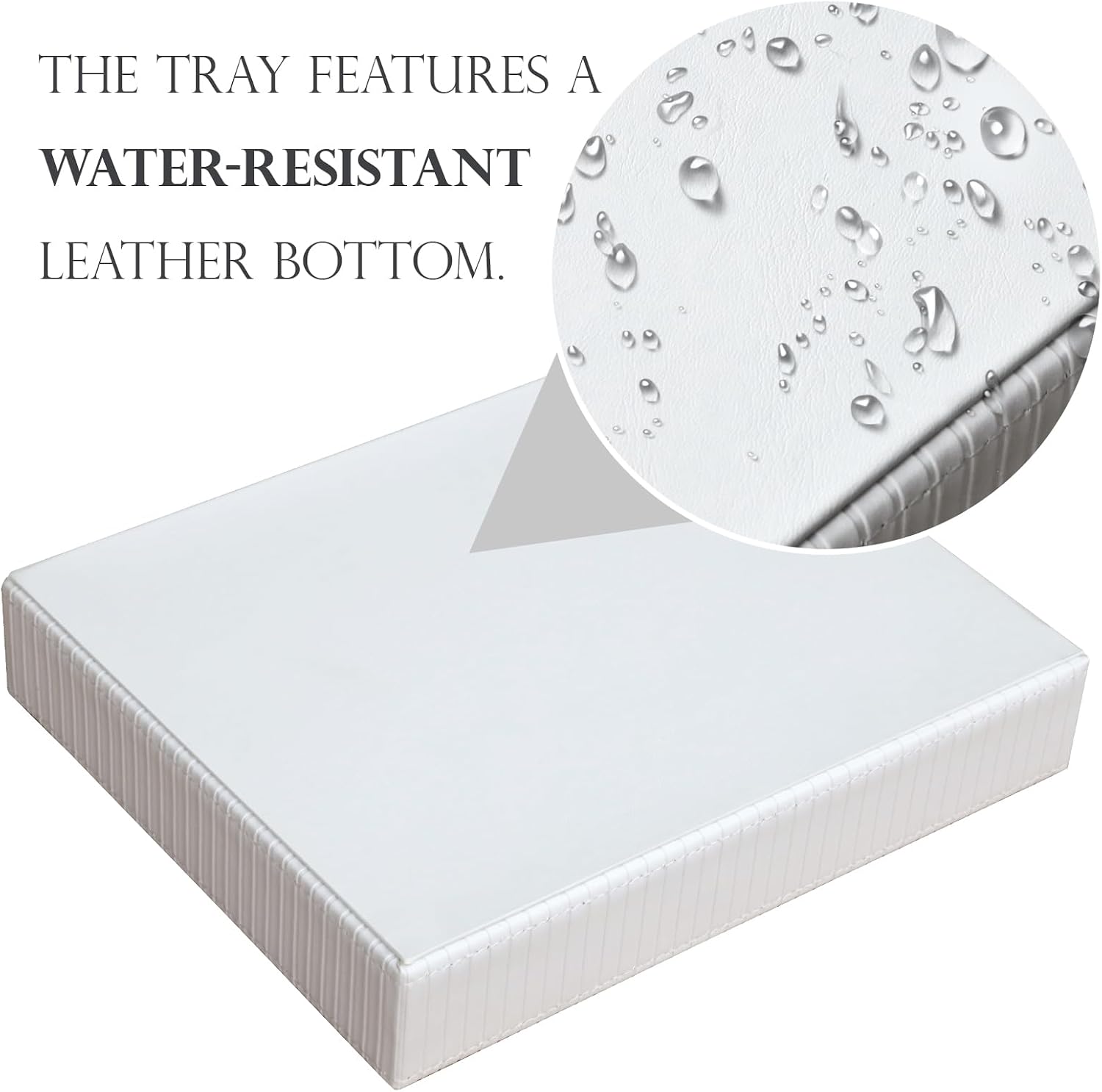 Faux Leather Vanity Tray / White Stripe / 10.2 x 8.4 x 1.8