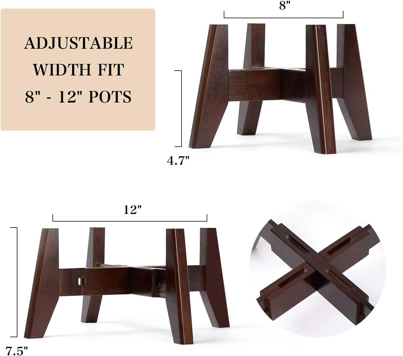 Seanmi Plant Stands for Indoor Plants, Bamboo Plant Stand, Mid Century Plant Holder, Adjustable Width, Fits 8 9 10 11