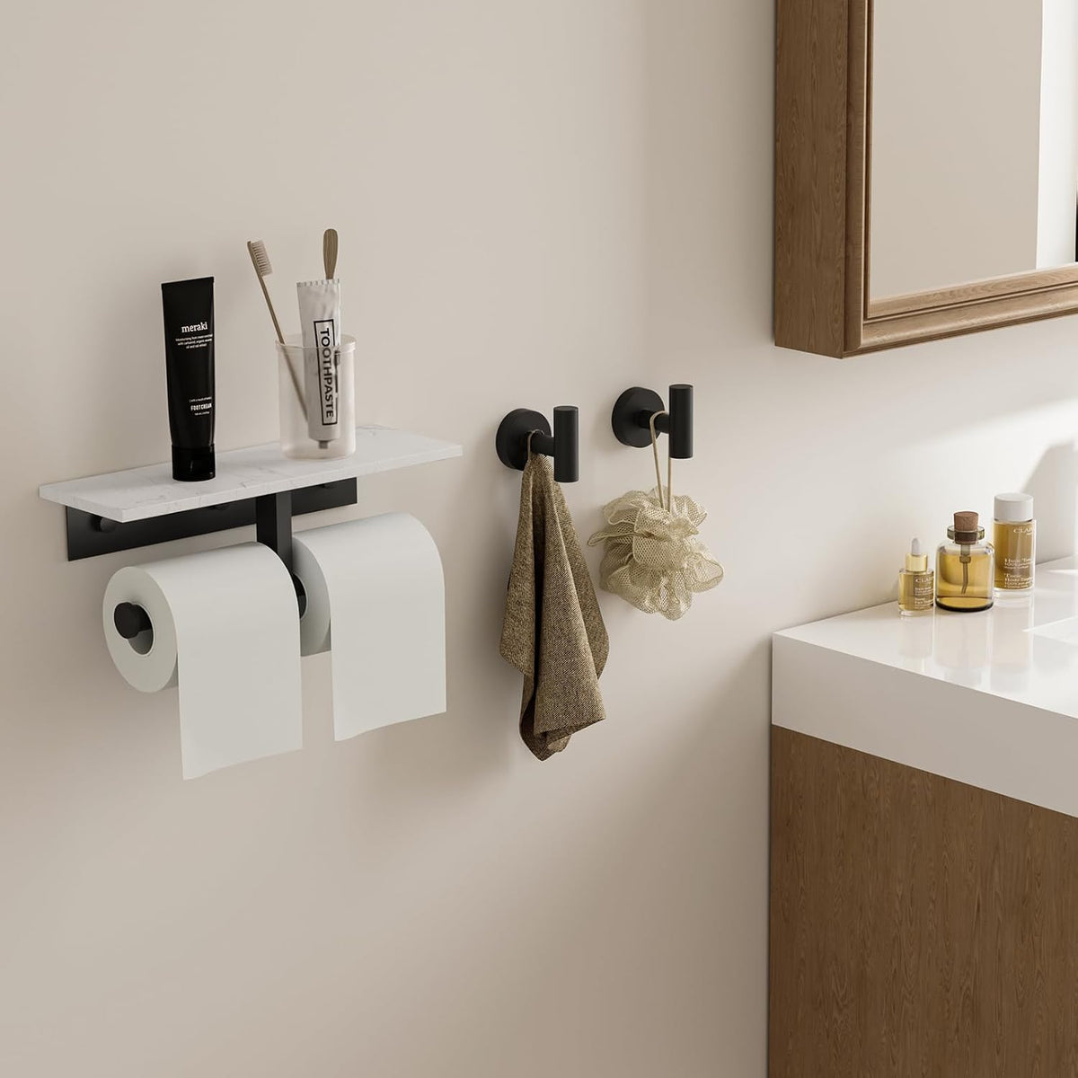 BWE Double Toilet Paper Holder with Shelf Wall Mounted Tissue Roll Holder | Commercial Toilet Paper Dispenser for