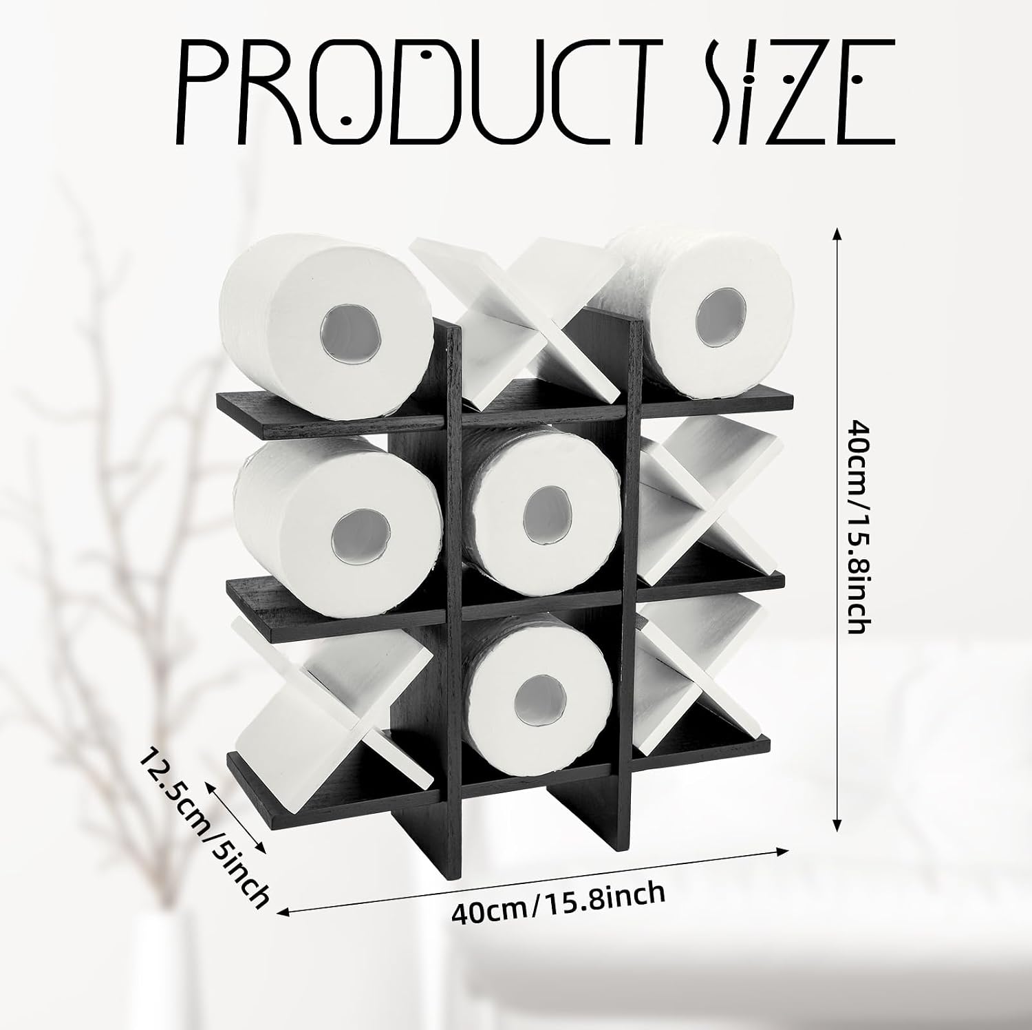 Weysat Tic Tac Toe Toilet Paper Holder,Black, White | Farmhouse Bathroom Decor, Freestanding or Wall Mount Storage for