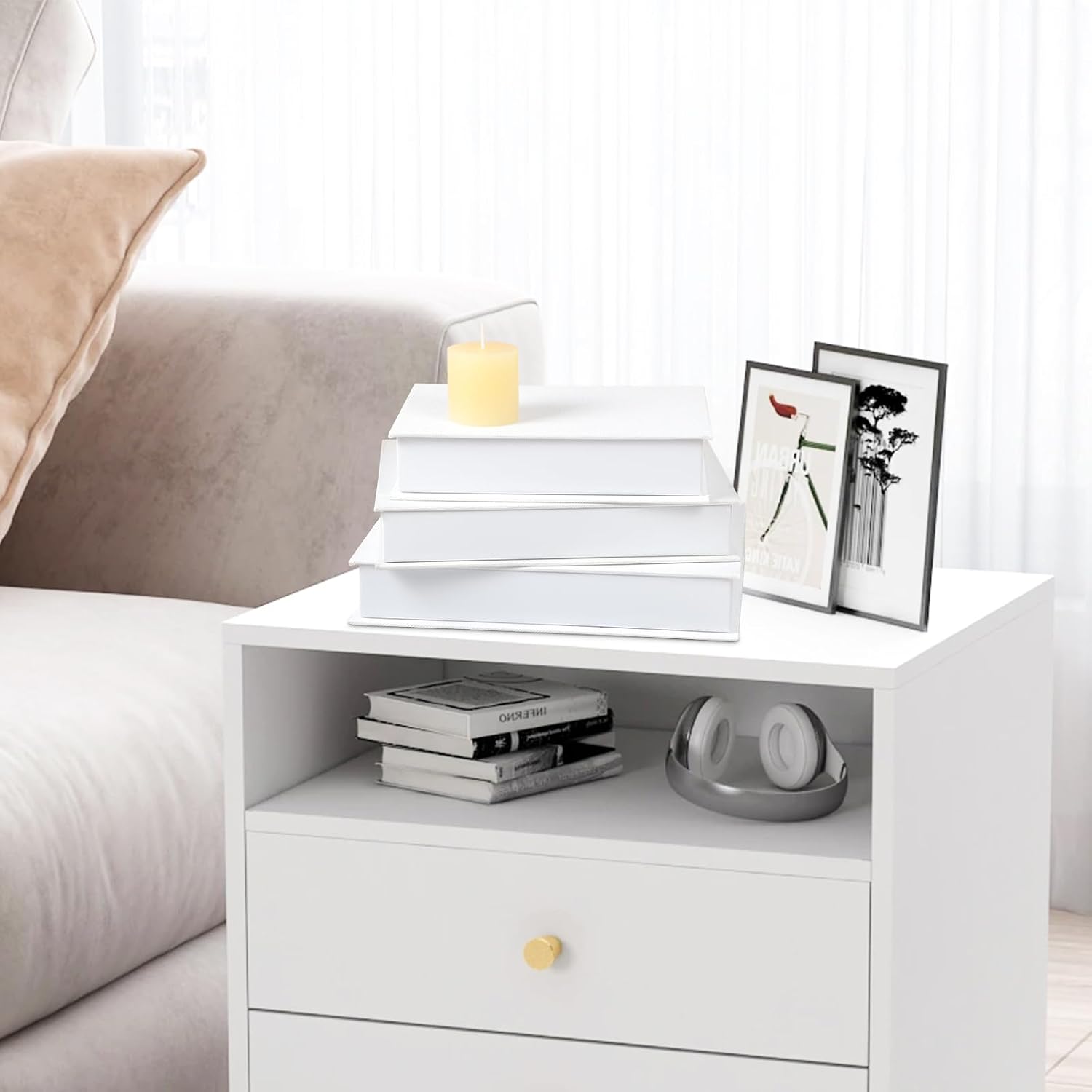 Faux Books for Decorative / White / Set of 3