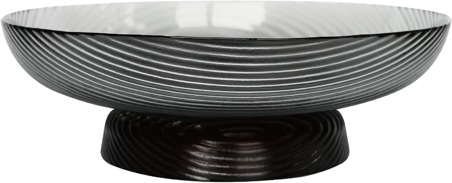 12" Ribbed Pedestal Decorative Bowl / Smoke Grey