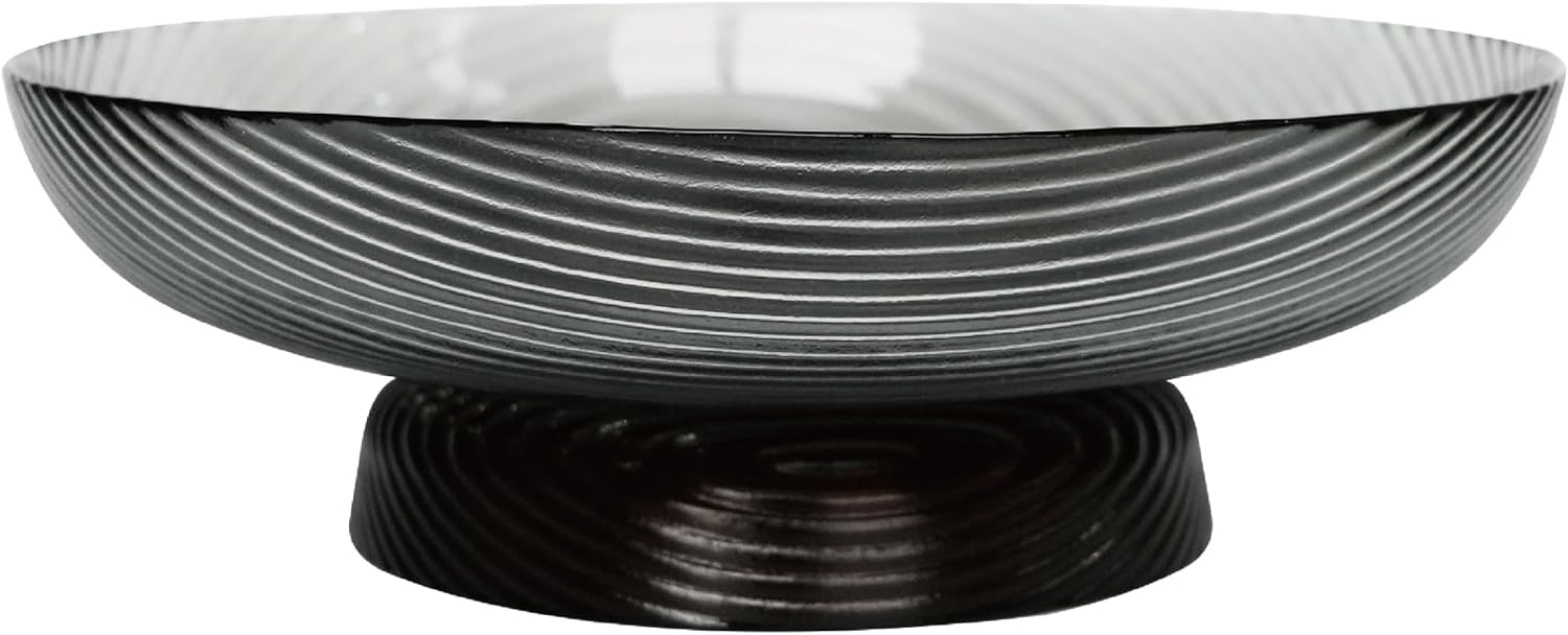 12" Ribbed Pedestal Decorative Bowl / Smoke Grey