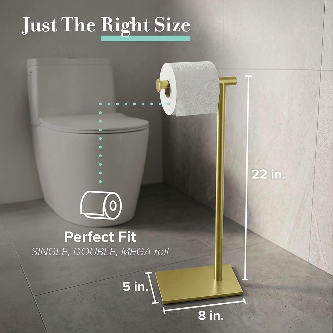 Gatco 1431B Freestanding Toilet Paper Holder Stand, Modern Bathroom Toilet Tissue Holder with Weighted Rectangle Base