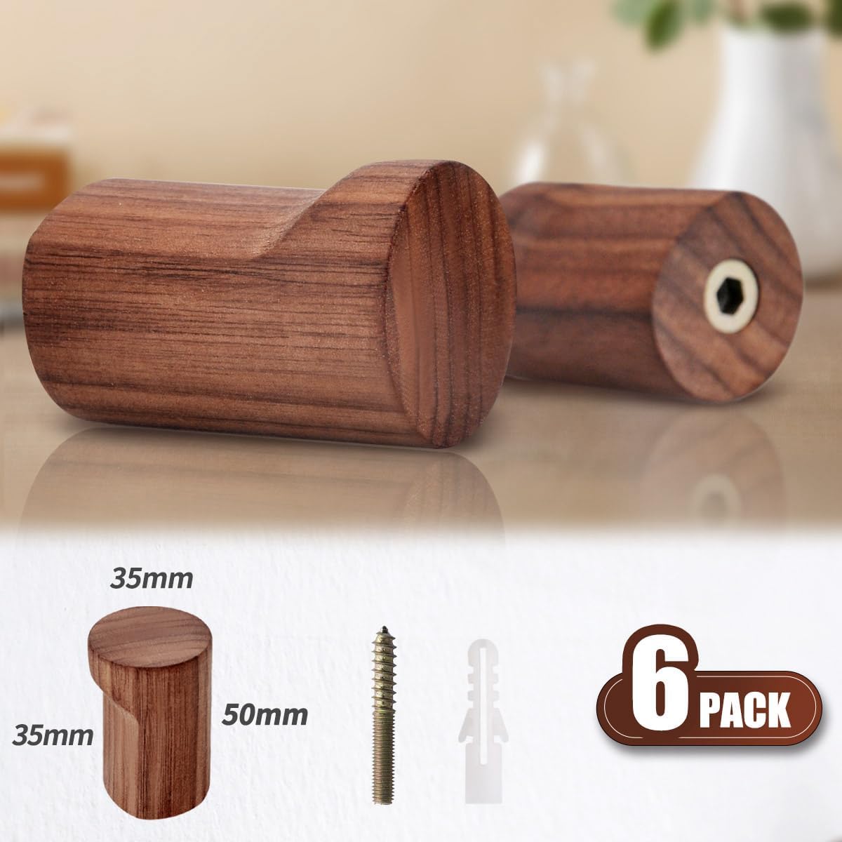 Wood Wall Hooks / Walnut / Natural / Set of 4