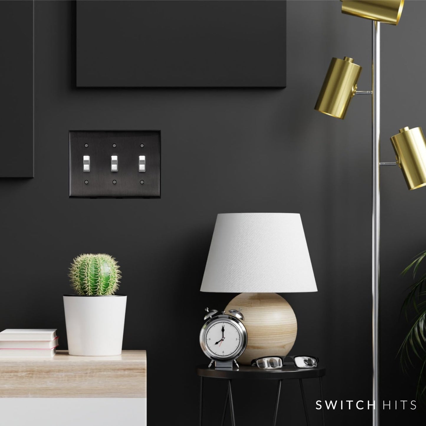 Satin Nickel Black Outlet Wall Plate | 3 Toggle | 6.25" x 4.5" | Hand-Polished Brass Construction | Electrical Switch