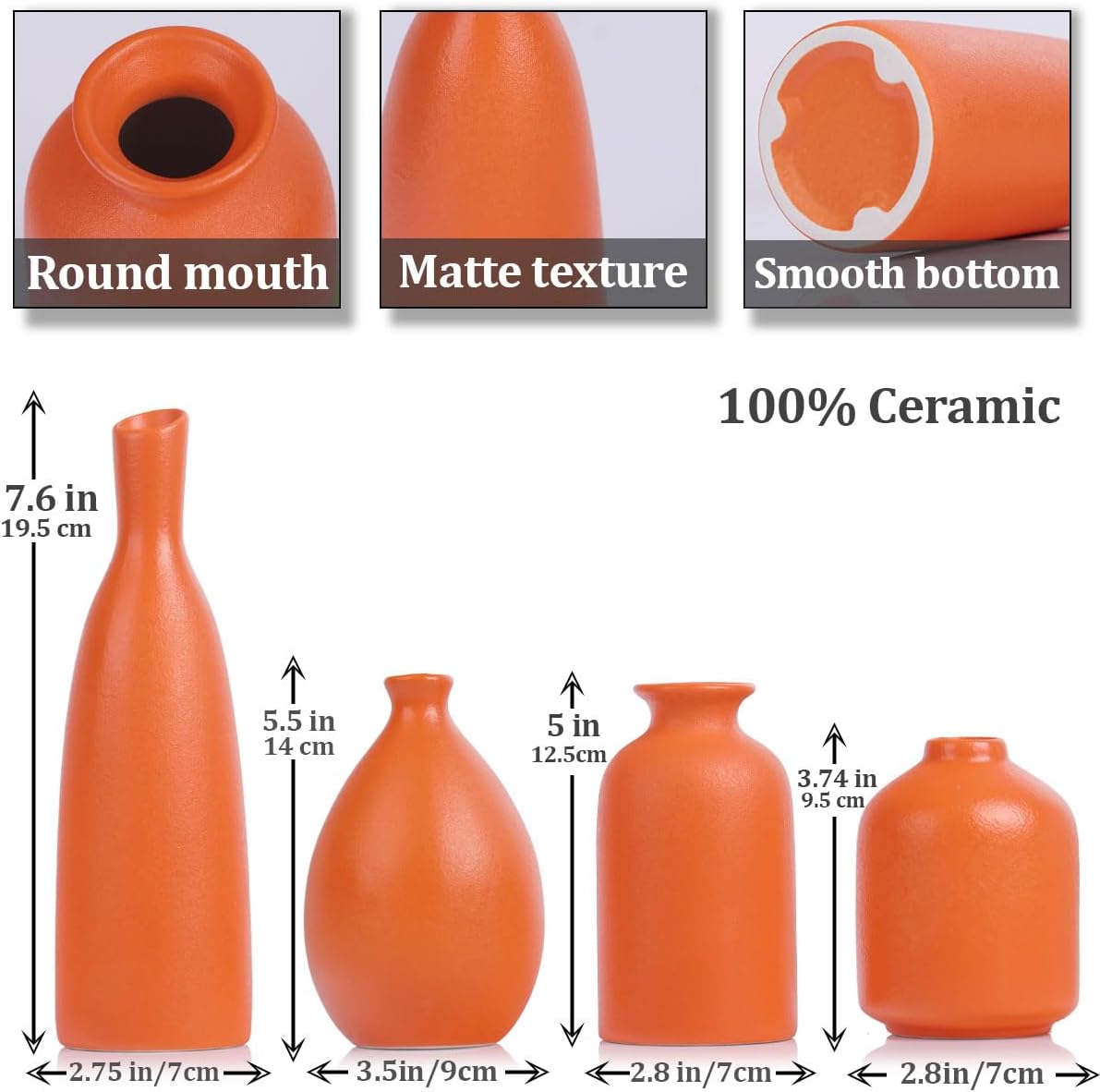 Orange Ceramic Bud Vases / Orange Set / Set of 4