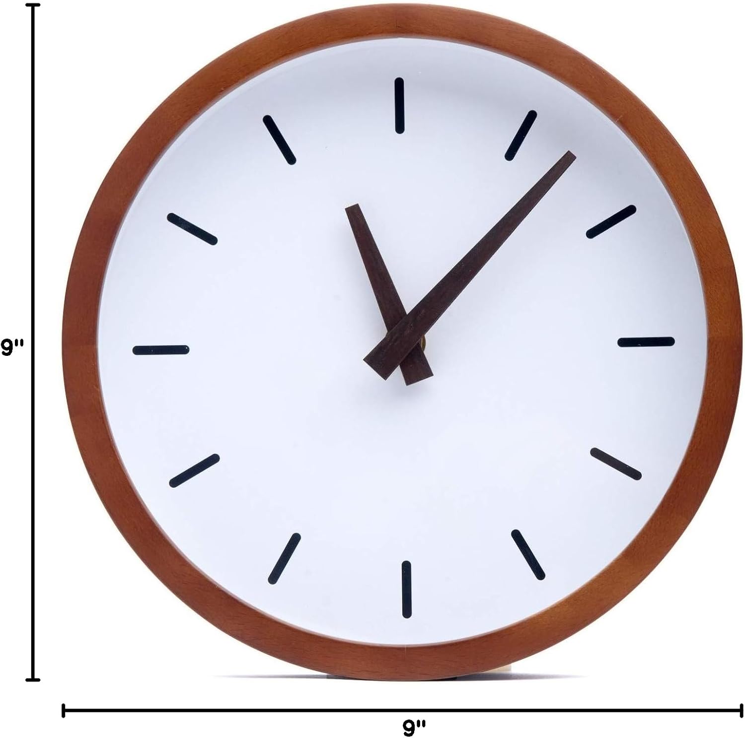 Driini Modern Mid Century Wood Analog Wall Clock (9") - Battery Operated with Silent Sweep Movement - Small Decorative
