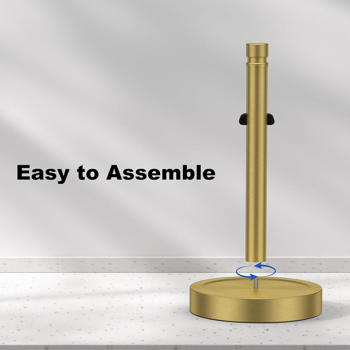 Brass Paper Towel Holder Countertop,One-Handed Tear, Stainless Steel, Weighted Base Paper Towel Roll Holder Stand,Paper