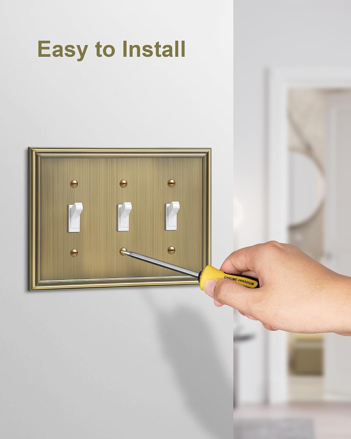 2-Pack Zinc Alloy Triple Toggle Light Switch Cover Plate, Solid Wall Plate | Decorative Zinc Alloy Decorative Switch