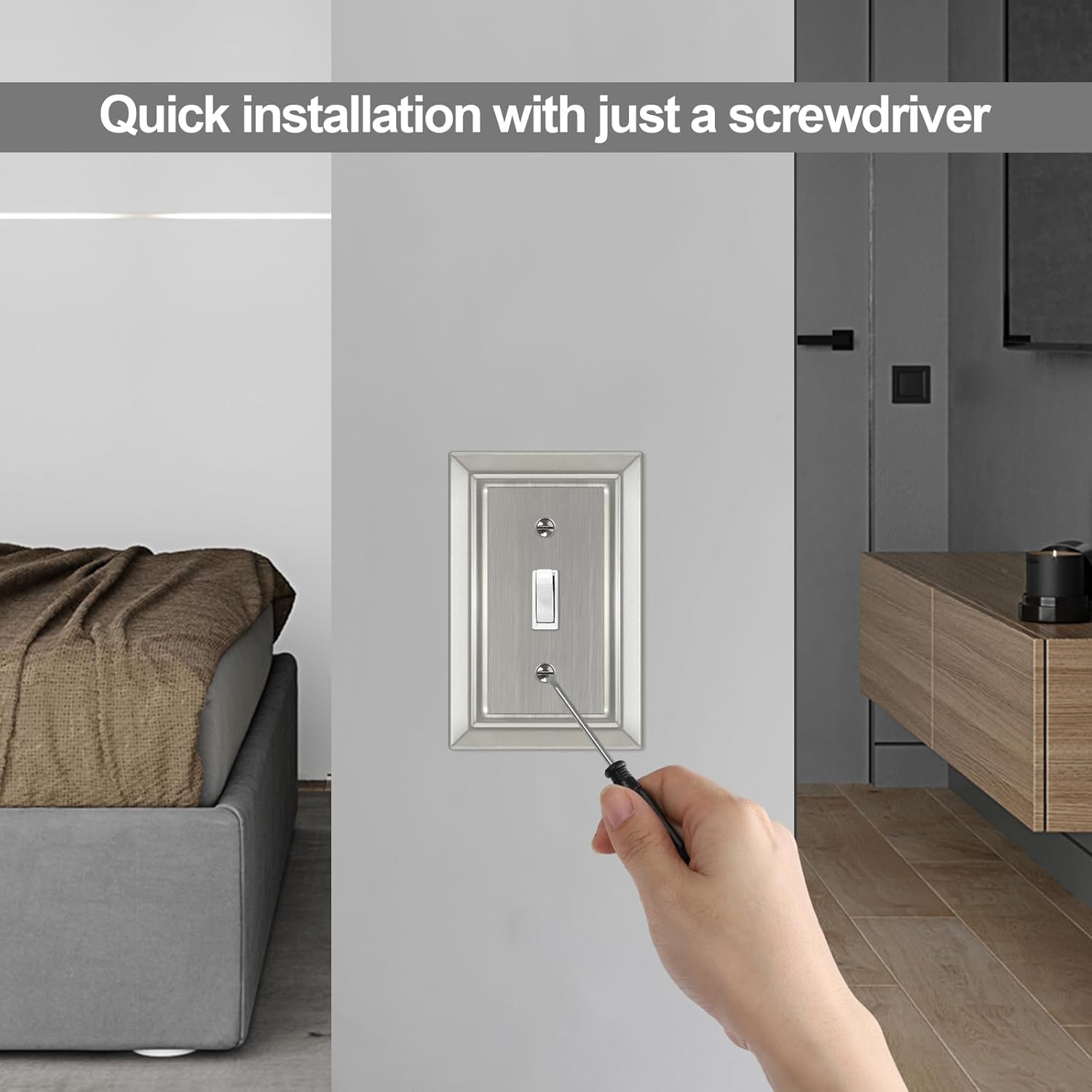 Metal Wall Plate for Light Switch, Applicable to Single Toggle, 6 Pack | Decorative Brushed Nickel Light Switch Cover