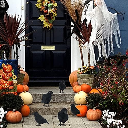 FUNPENY Halloween Black Feathered Crows, Lifelik Halloween Decoration Birds with Real Feather (12 Pack)