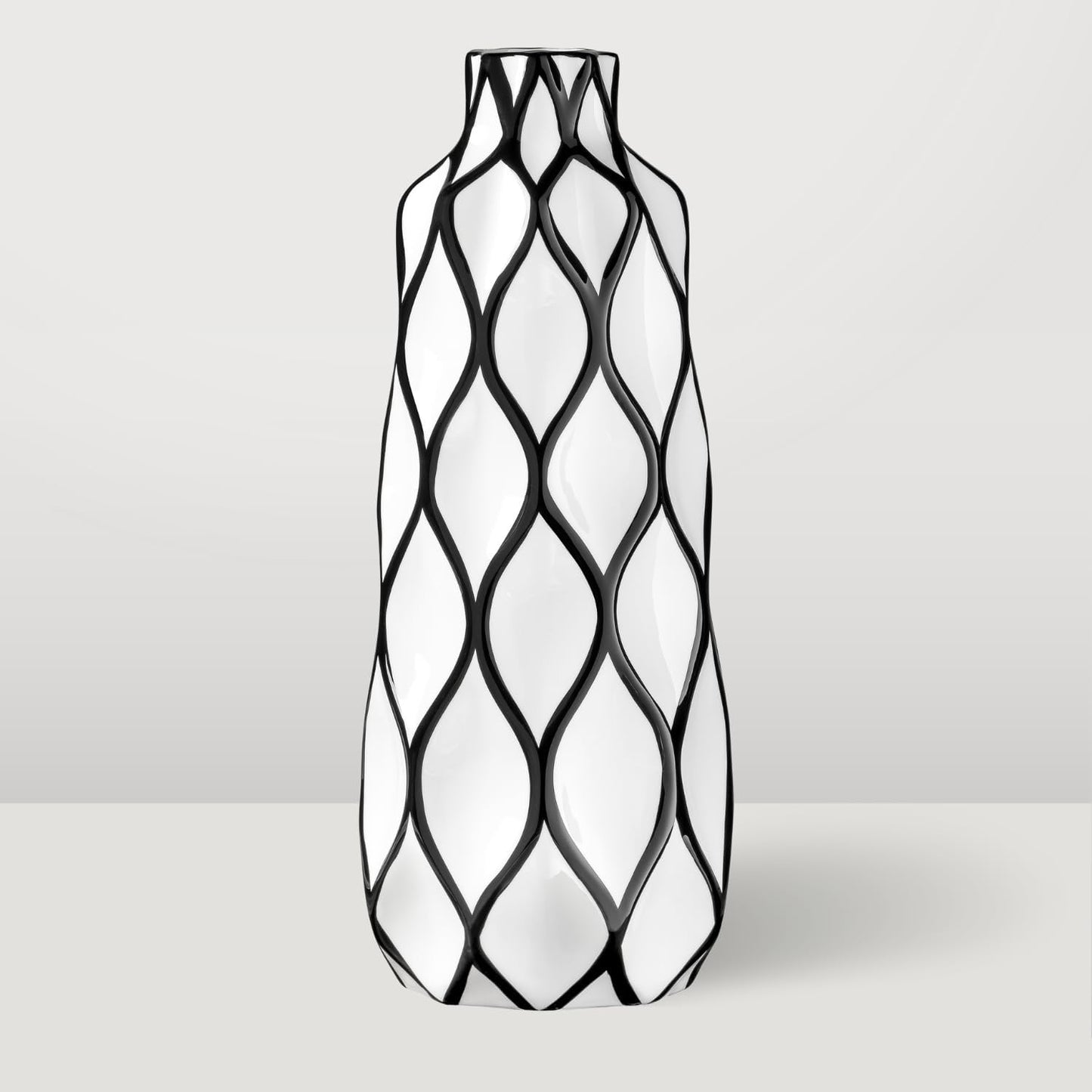 Gloss White Ceramic Vases / 15.5" Height / Black
