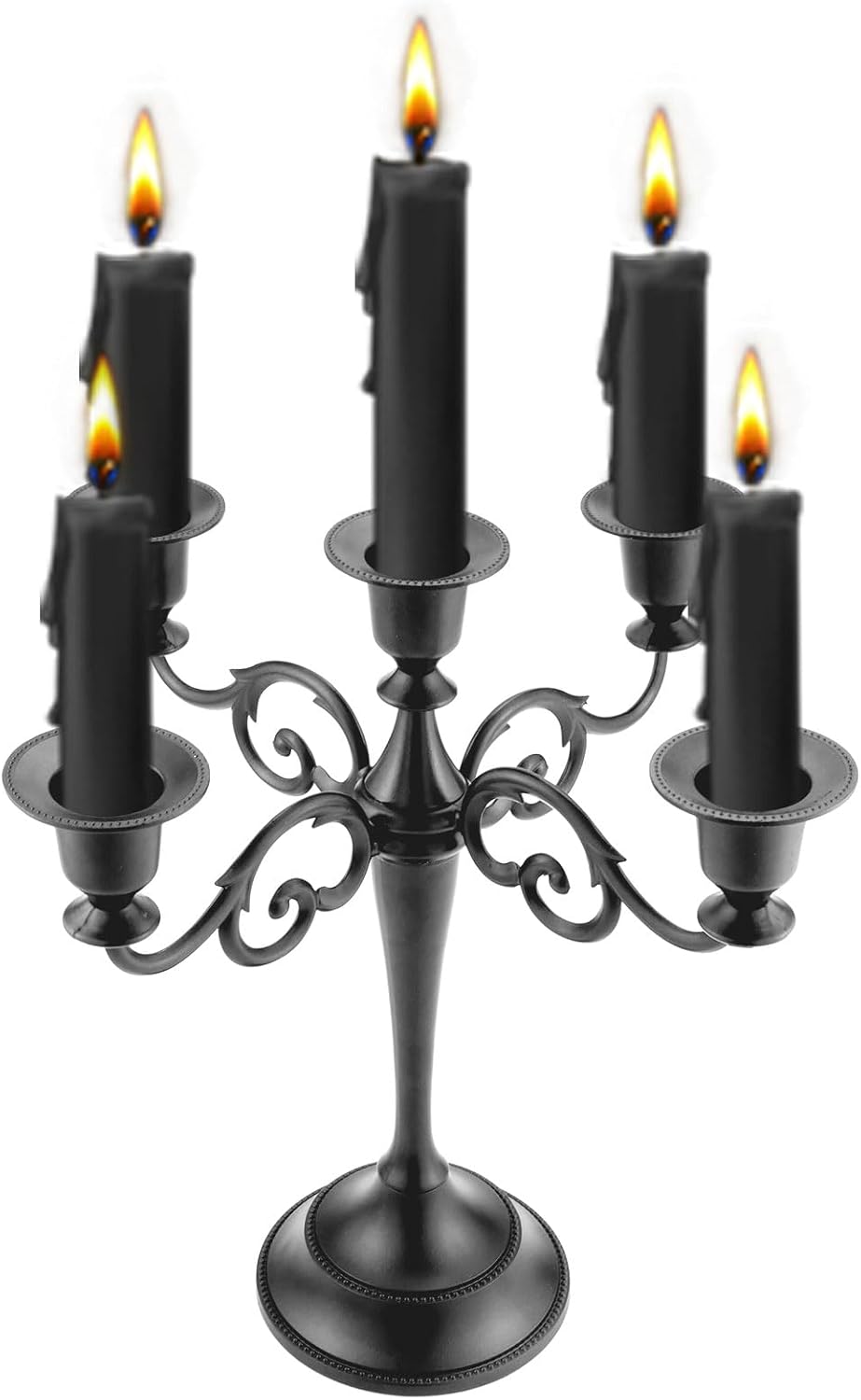 5-Arm Metal Candelabra Candle Holder Table Centerpiece, Black | Classic 5-Arm Metal Candelabra, Glossy Black Finish.