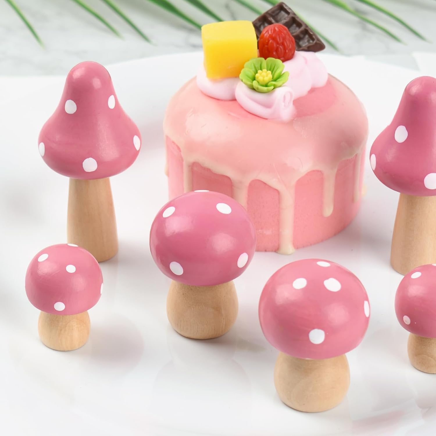 Mini Wooden Mushrooms Fairy Garden Accessories for Miniature Garden Flower Pots / Set of 6