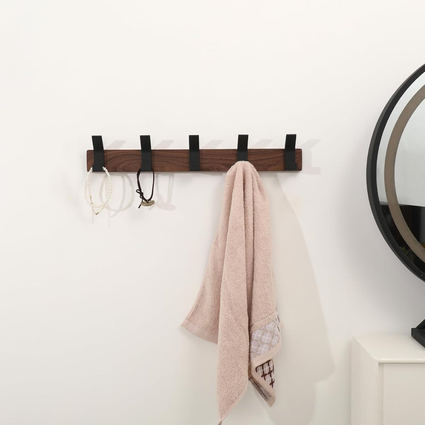 Coat Rack Wall Mount - 16.9 Inches Coat Rack Wall Mount with 5 Hooks Walnut Wood Coat Hooks Wall Mounted Rustproof Coat