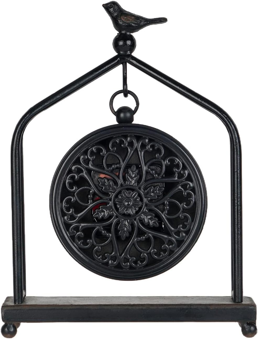 SOFFEE DESIGN 7.5'' x 10'' Mantel Clock Iron Tower Frame, Creative Bird Ornament Tabletop Clock, Silent Clock with