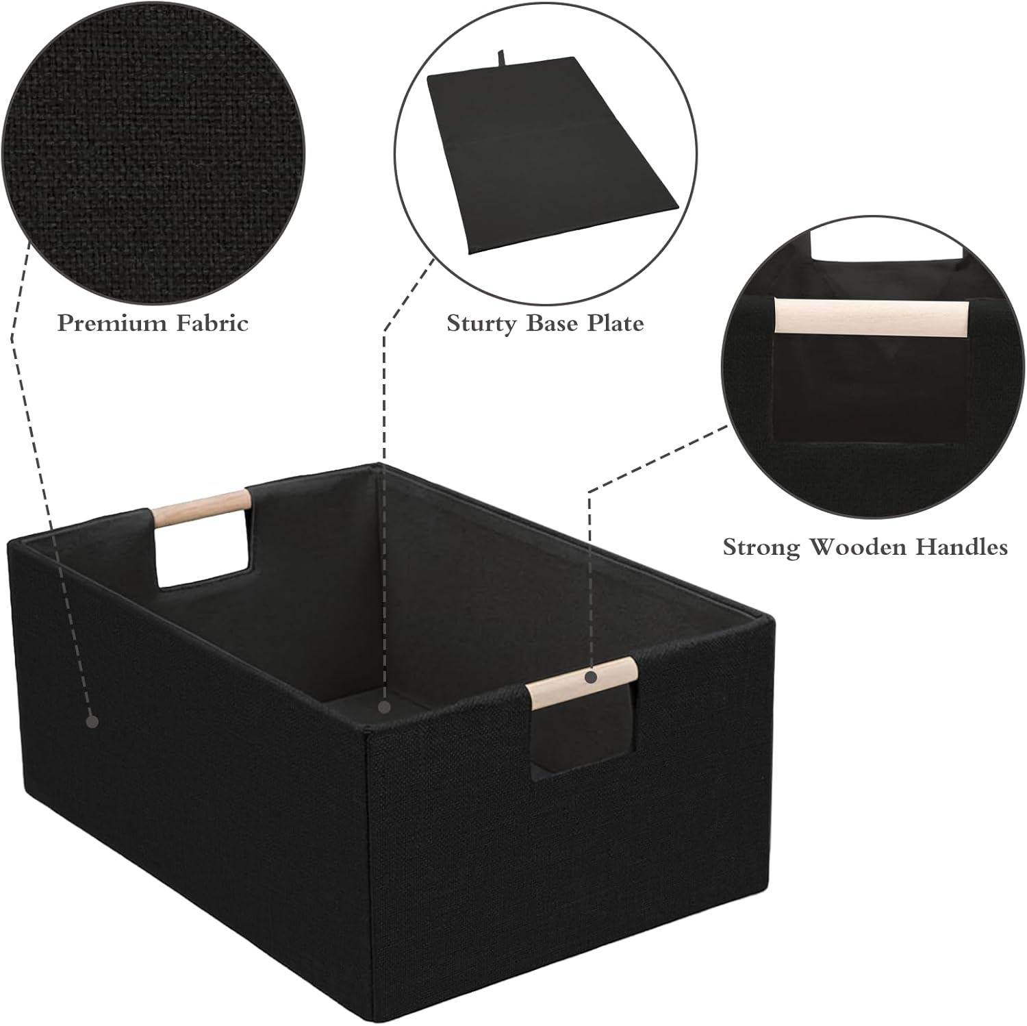 Linen Decorative Storage Bins / Black / Set of 2