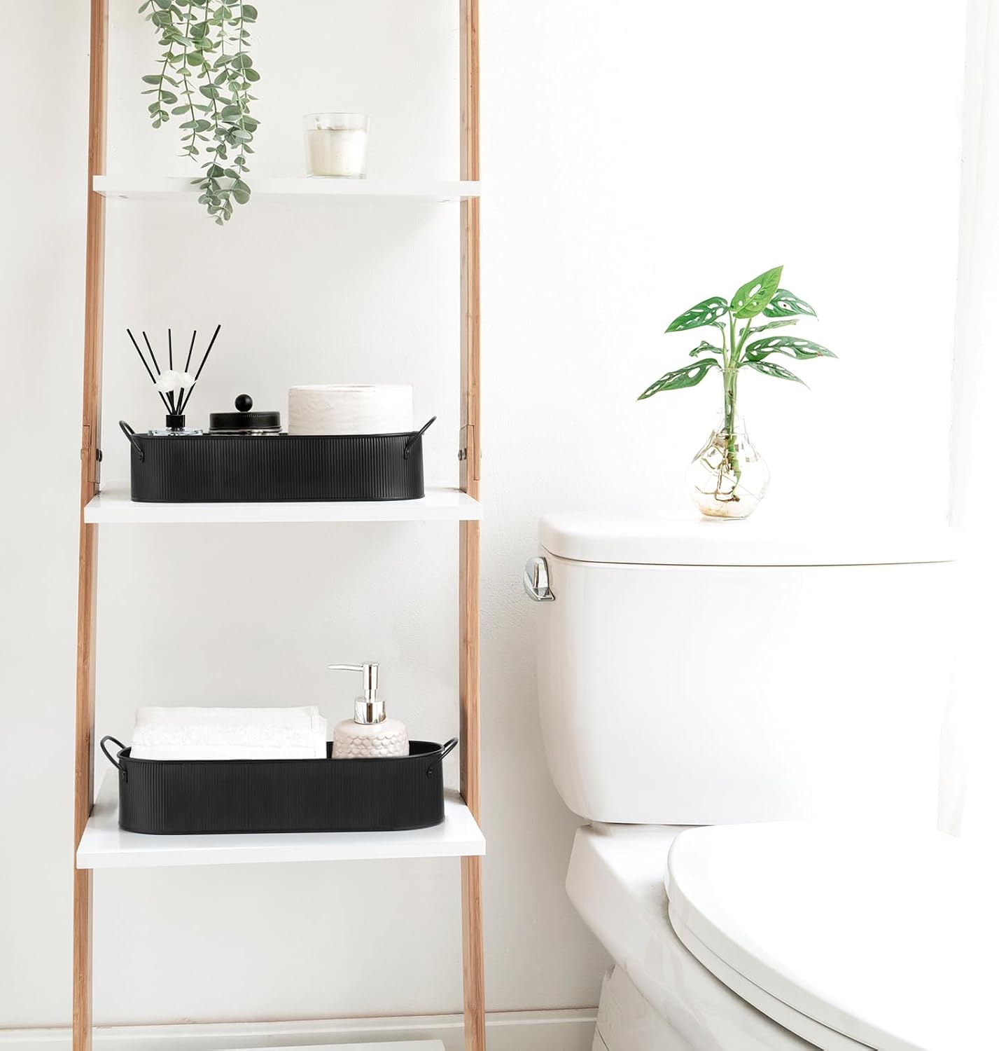 Metal Storage Basket for Toilet Tank Top Bathroom Decor / Black
