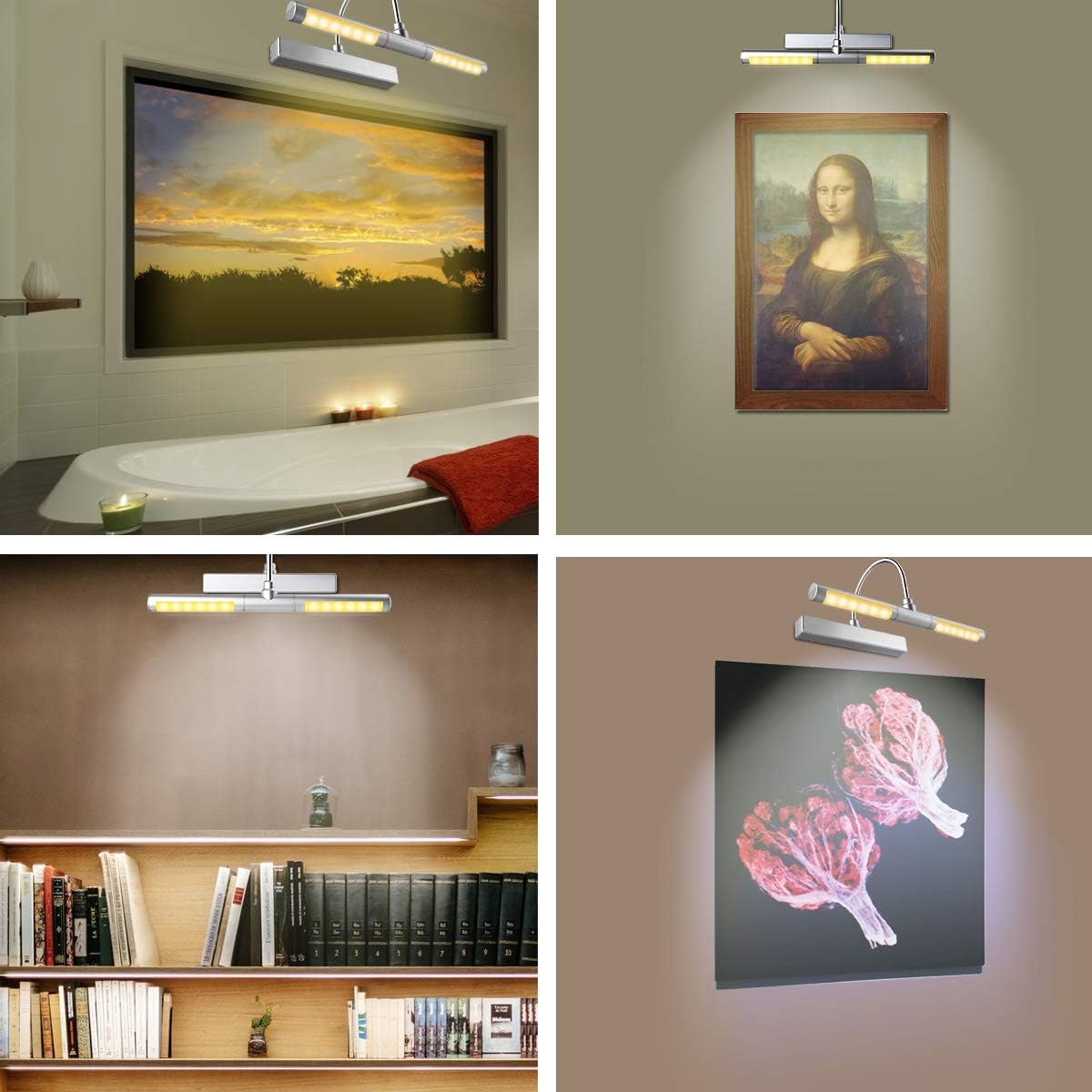 LUXSWAY Wireless Battery Operated Picture Light with Remote Control, Dimmable & Timer, 180° Adjustable Head for Wall