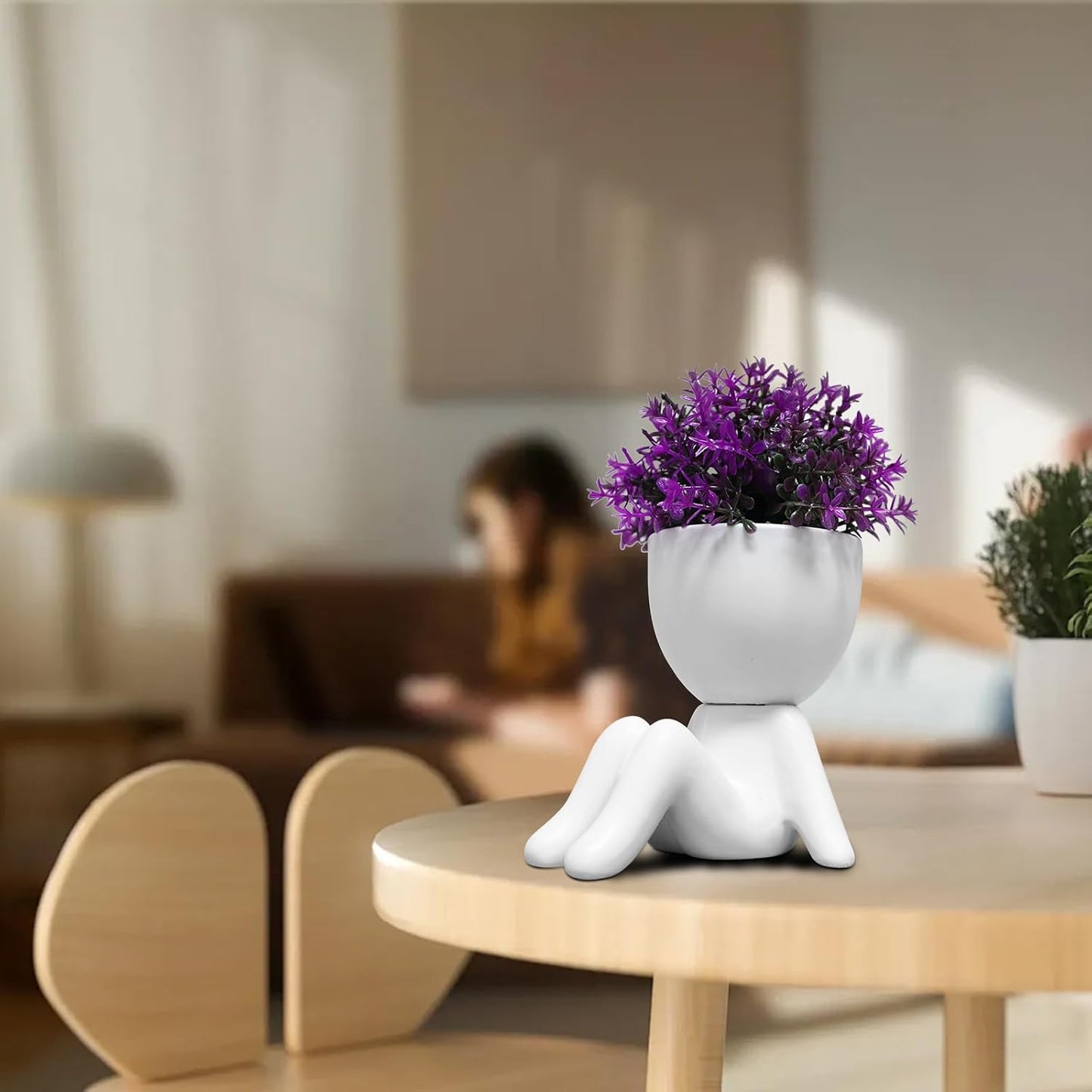 Purple Artificial Plants in Pots / White-f