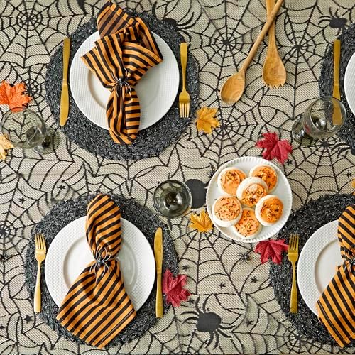 DII Black Lace Overlay Tabletop Collection Gothic Halloween Decor, Table Topper, 40" Round, Spider Web