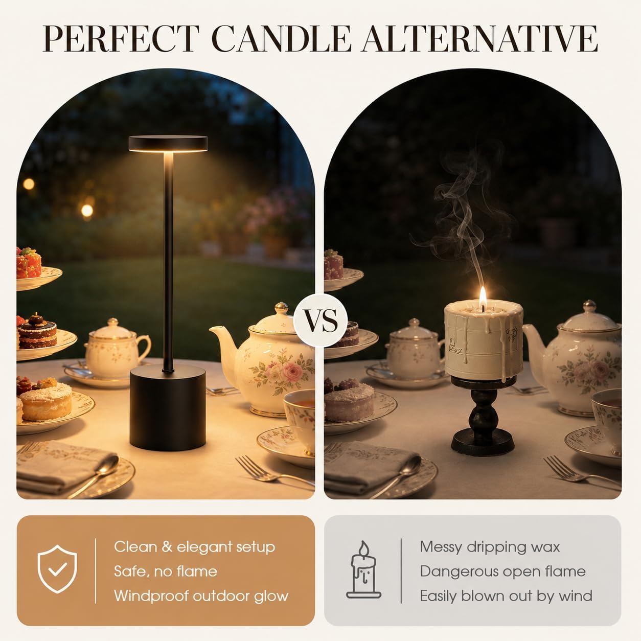 Cordless Table Lamp Set of 2, 5000mAh Rechargeable Lamp with Touch Control & Stepless Dimming, 3 Light Modes, IP54