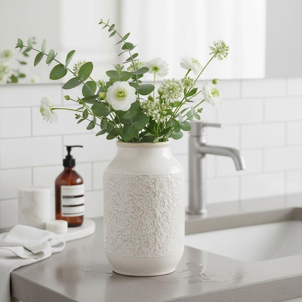 White Ceramic Vase / Modern White / 9 Inch