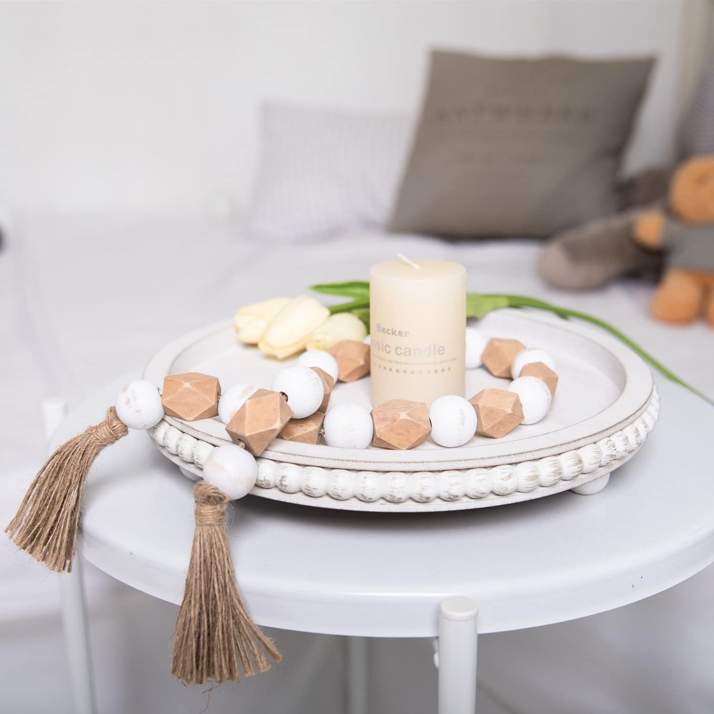 HPC Decor Round Wood Tray / 12inch Round White / 12 Inch