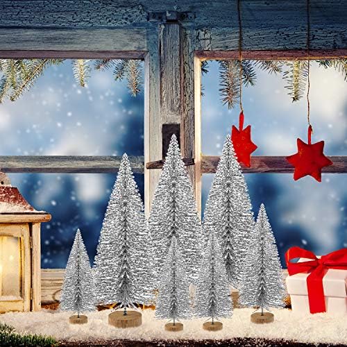 KUUQA 60 Pcs Mini Christmas Trees Bottle Brush Trees, Silver