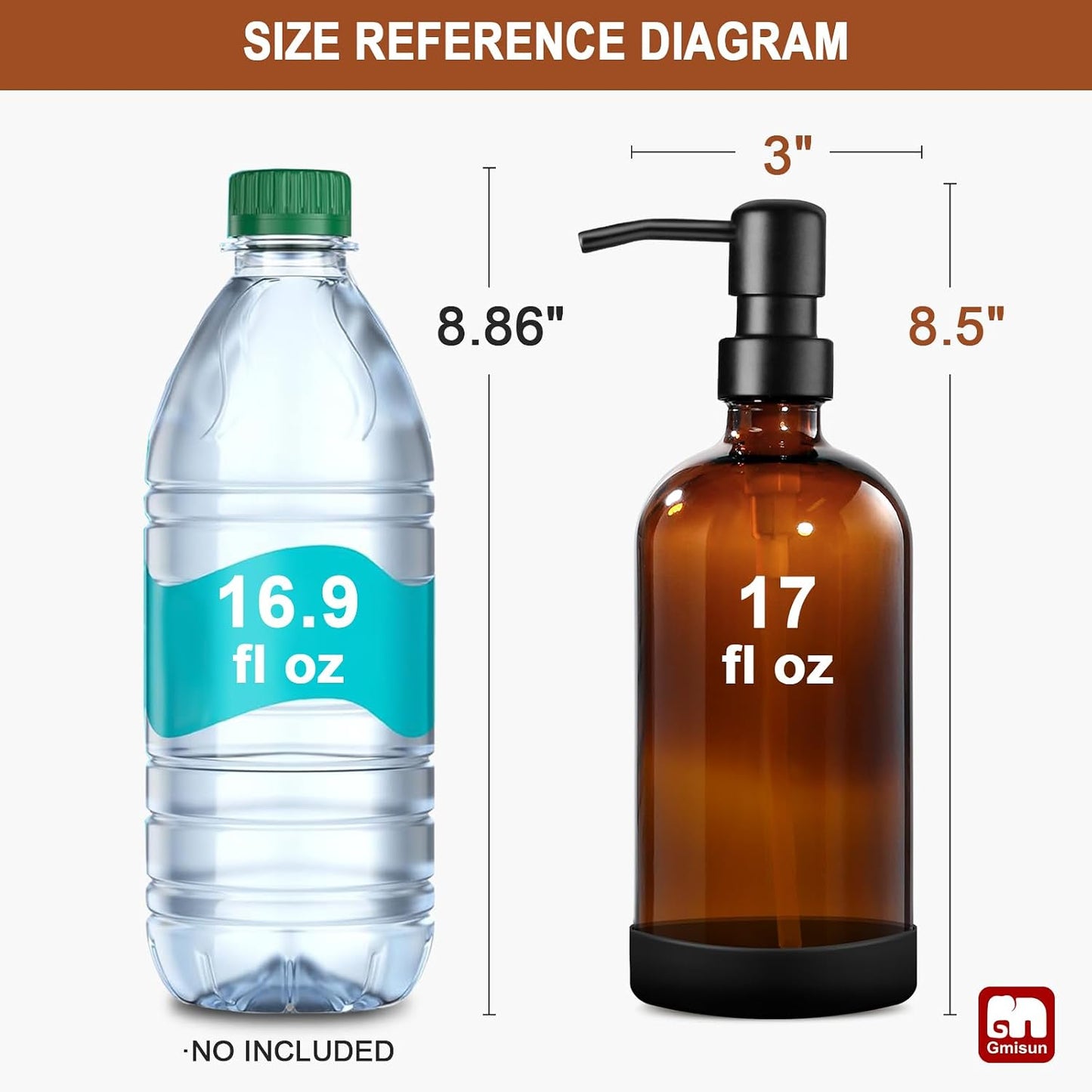 GMISUN Amber Glass Soap Dispenser with Silicone Sleeve Boot, 2 Pack Bathroom Hand Soap Dispensers with Pump, 17 Fl Oz