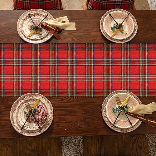 Softalker Christmas Checkered Tartan Table Runner, Red, 13 x 36 Inch