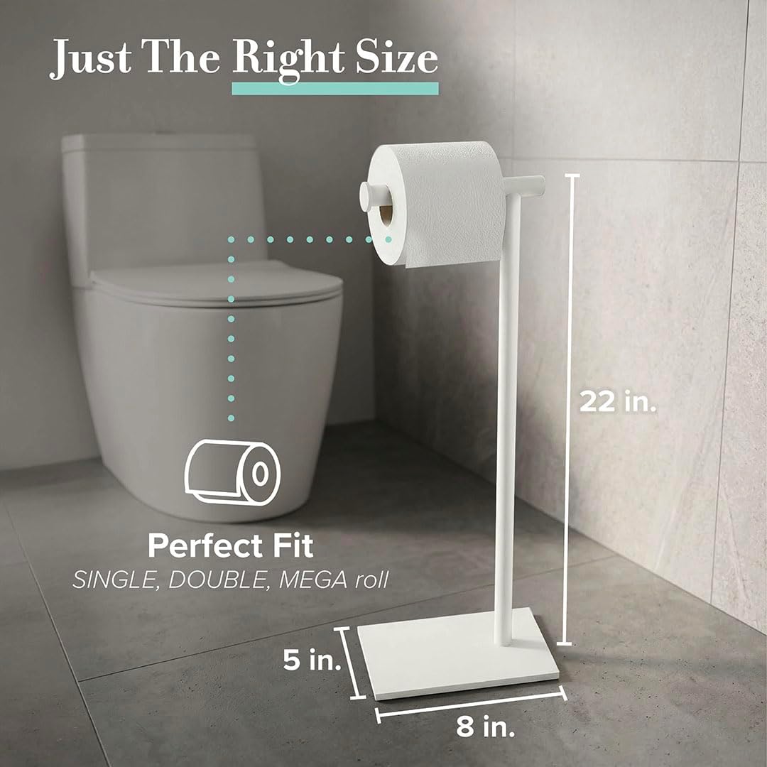 Gatco 1431W Modern Rectangle Base Freestanding Toilet Paper Holder, 21.25", Matte White with Weighted Base