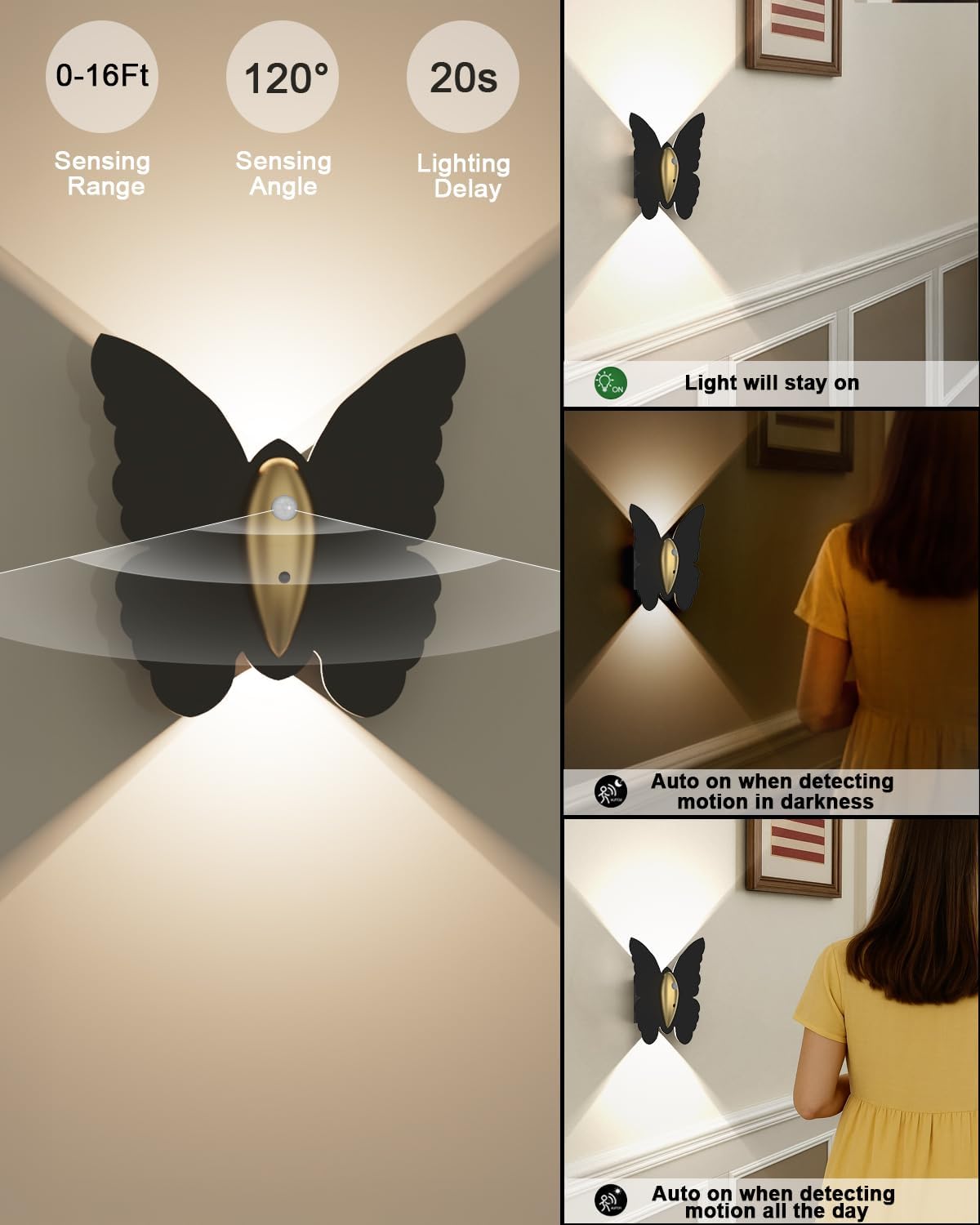 Eneru Motion Sensor Wall Sconce Set of 2, Rechargeable Wall Lights, Indoor | 5000mAh Battery Operated Wall Sconces