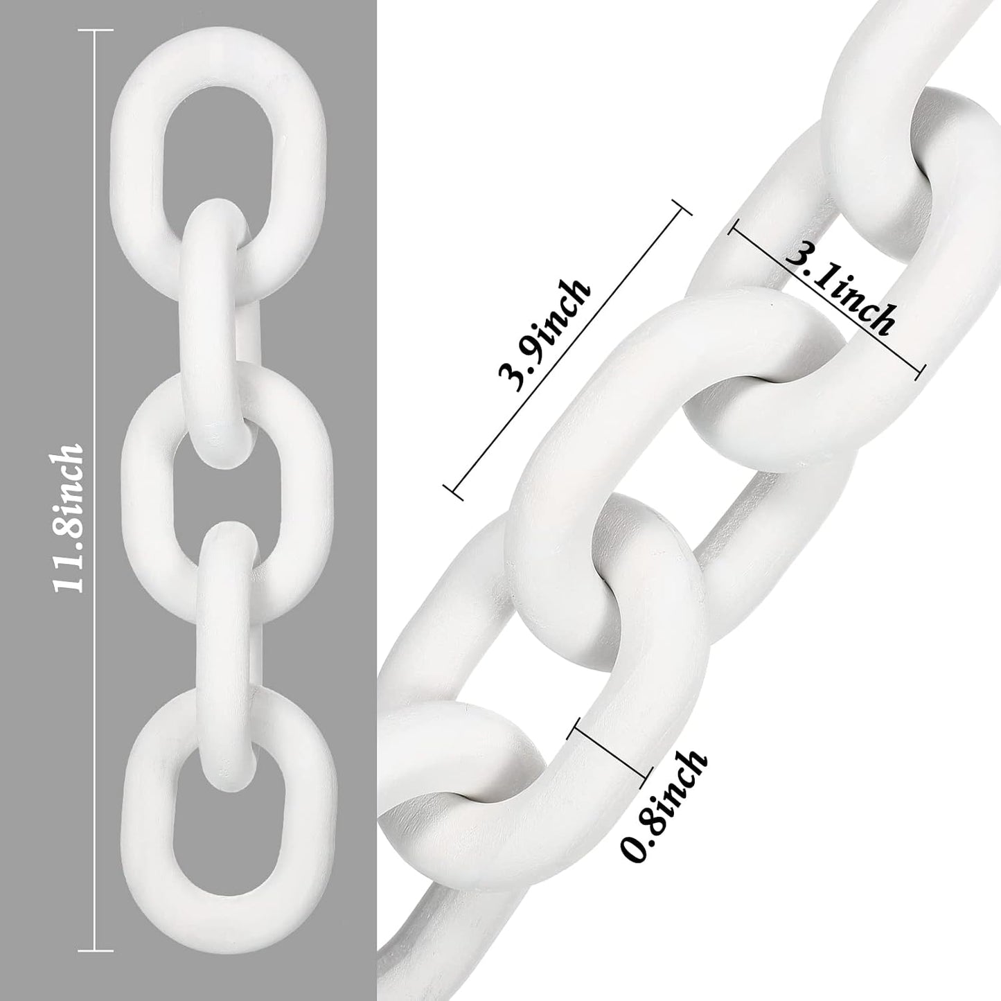 Decorative Wood Chain Link Decor Rustic 5 Link Wooden Chain Ornament Farmhouse / White / 13.78 Inch