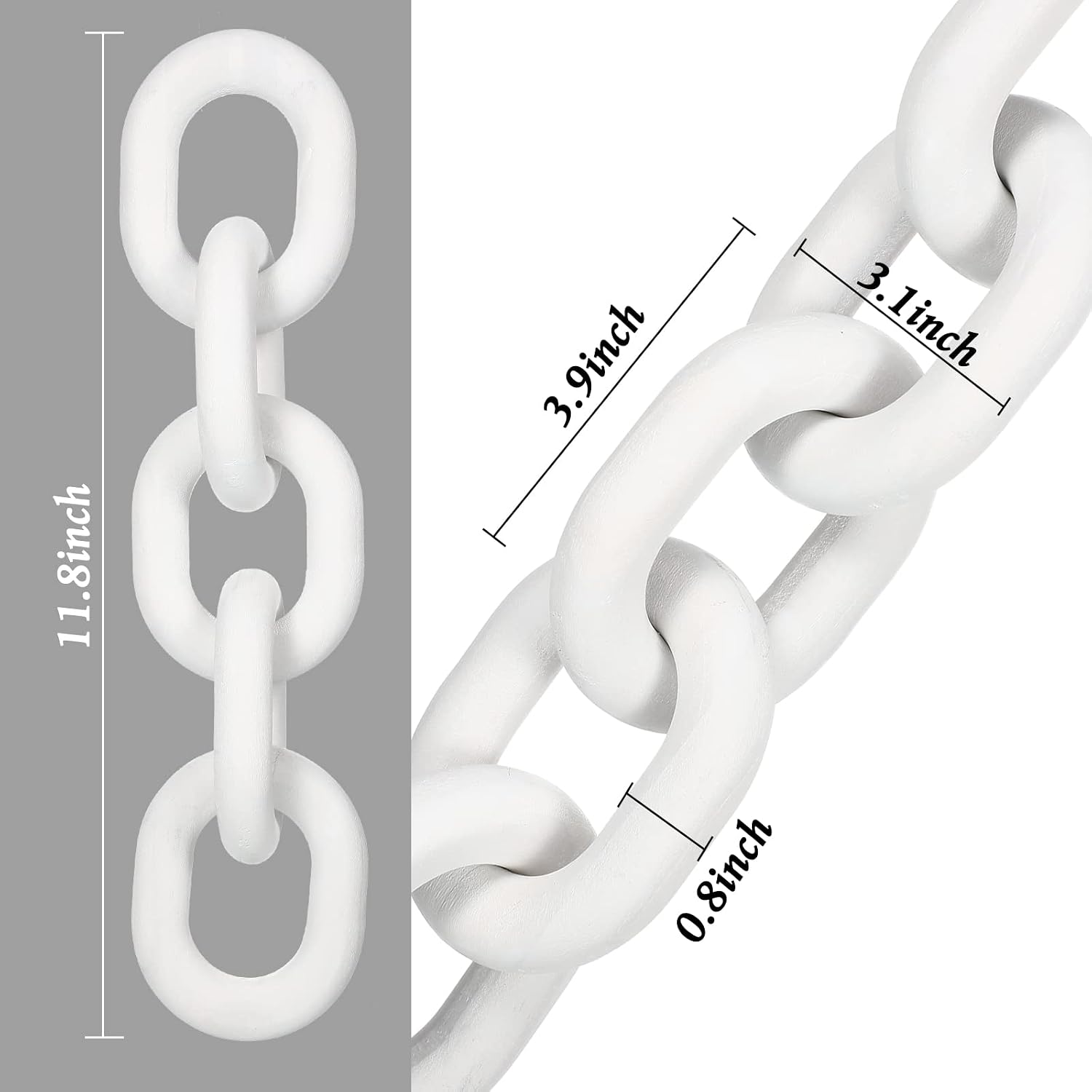 Decorative Wood Chain Link Decor Rustic 5 Link Wooden Chain Ornament Farmhouse / White / 13.78 Inch