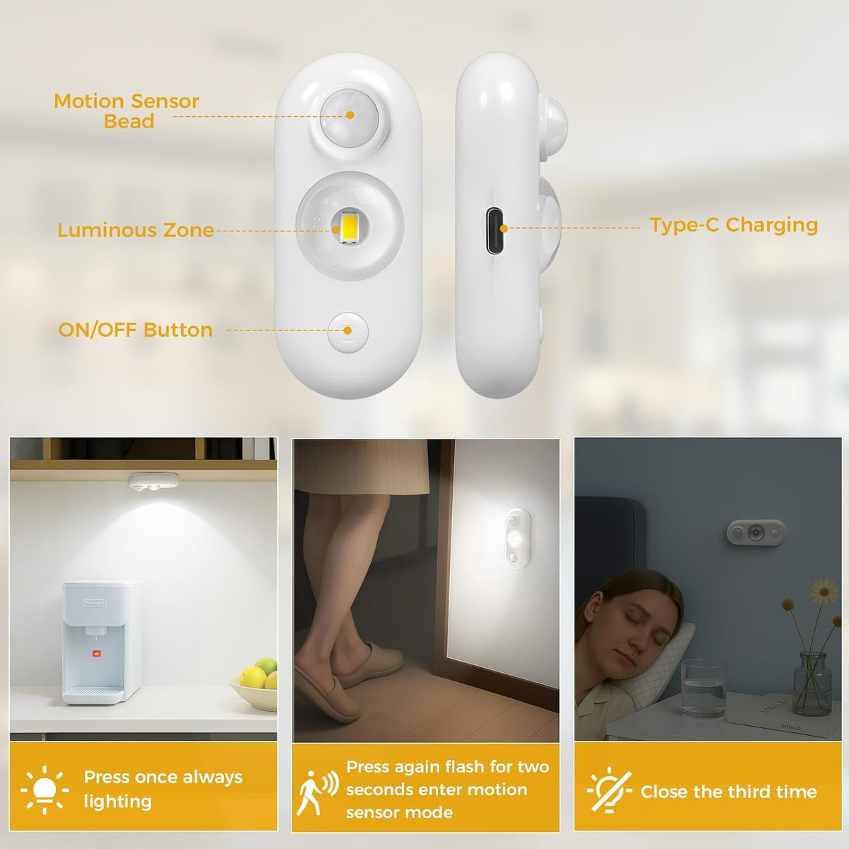 6 Pack LED Motion Sensor Puck Lights, Small Rechargeable Under Cabinet Lights, Dimmable Daylight White Closet Lights