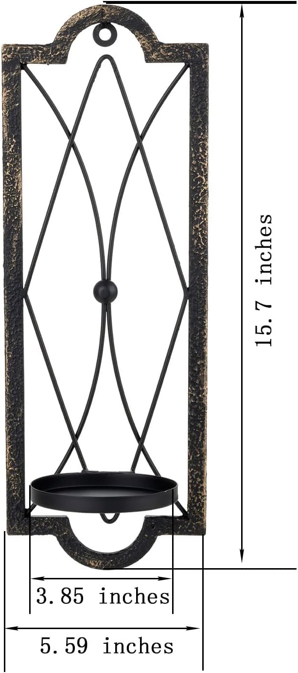 Gothic Candle Sconce Set of 2 -Gold Black Metal Wall Candle Holder-Rustic Home Deco,Dark Academia Decor