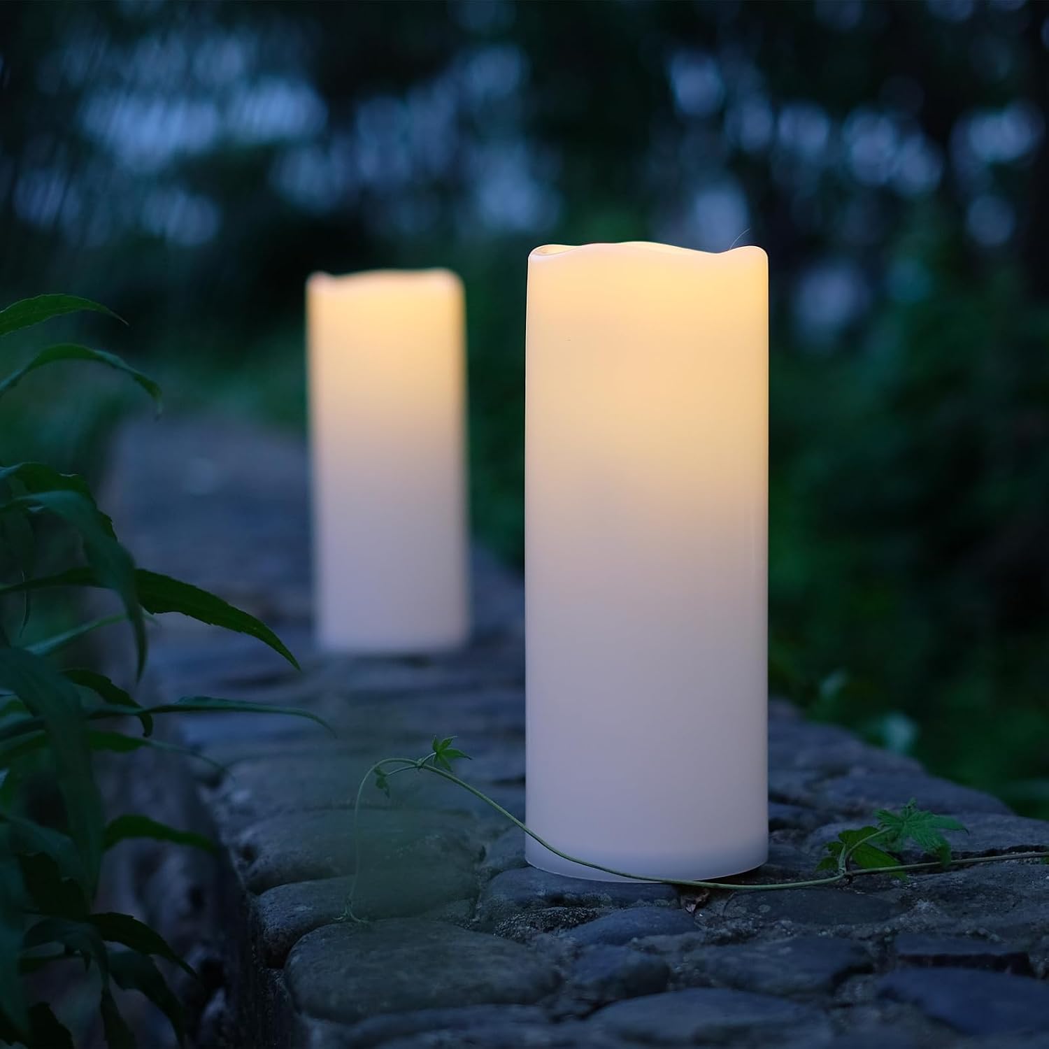 NONNO&ZGF 4X10'' Large Outdoor IP44 Warm White LED Rainproof Waterproof Candles, Huge Flameless Battery LED Pillar