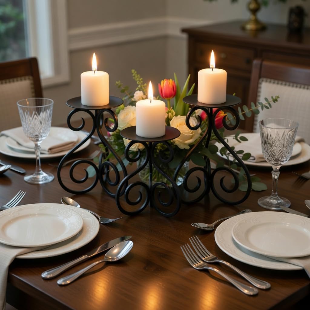 Hosley Illuminate in Style with Our Set of 3 Iron Candle LED Pillar Holders - Large 7 Inches, Medium 6 Inches, Small 5
