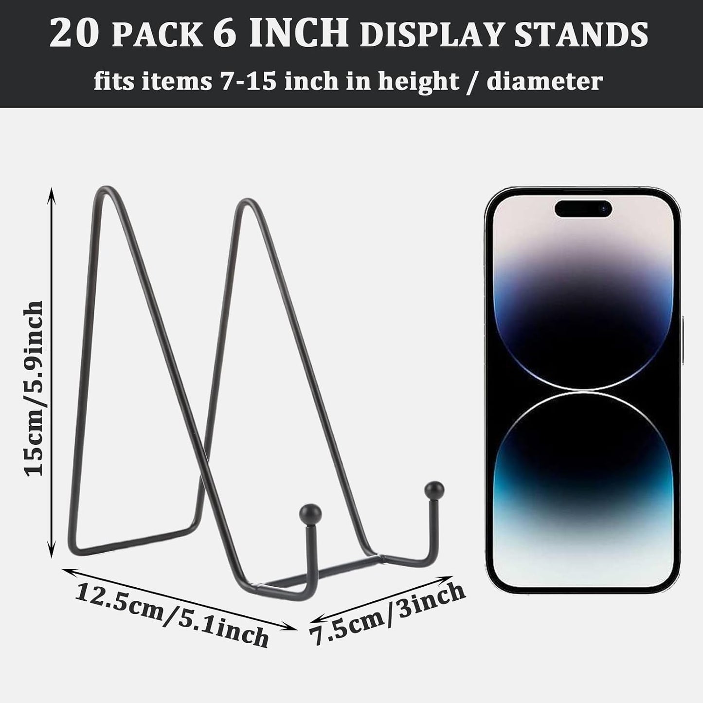 Metal Photo Picture Stands / Black / 6 Inch / Set of 20
