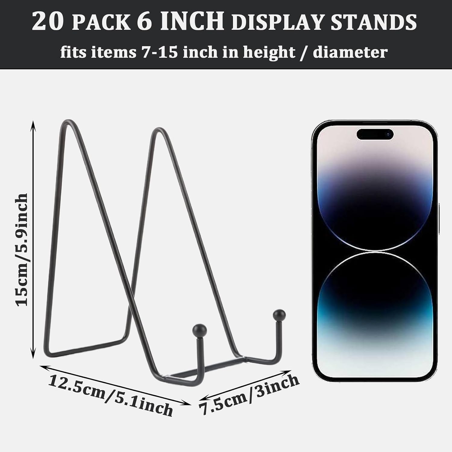 Metal Photo Picture Stands / Black / 6 Inch / Set of 20