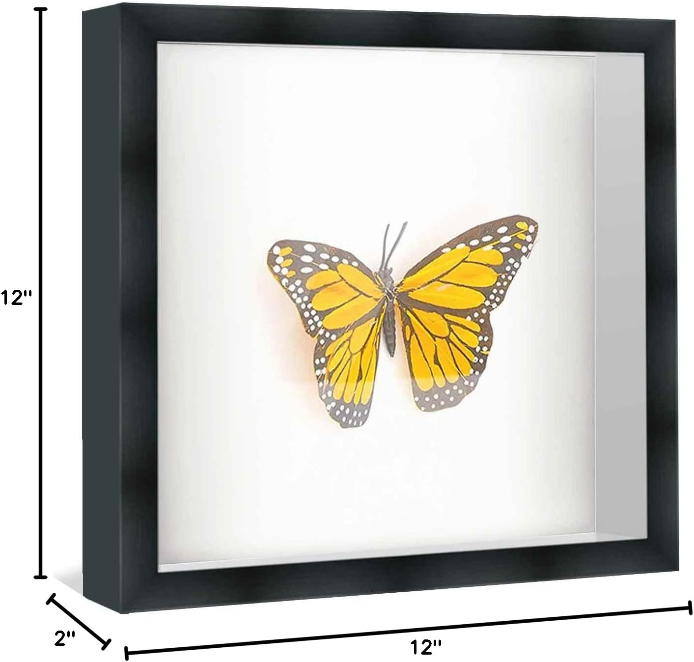 10x10 Shadow Box Black Extra Deep 2" Solid Wood Shadow Box with White Acid-Free Backing, UV Acrylic Plexiglass &