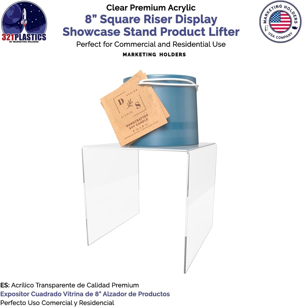 Marketing Holders 6 Pack Acrylic Riser Display Stand 8 Inch Clear Square Countertop Decorative Pedestal Showcase No
