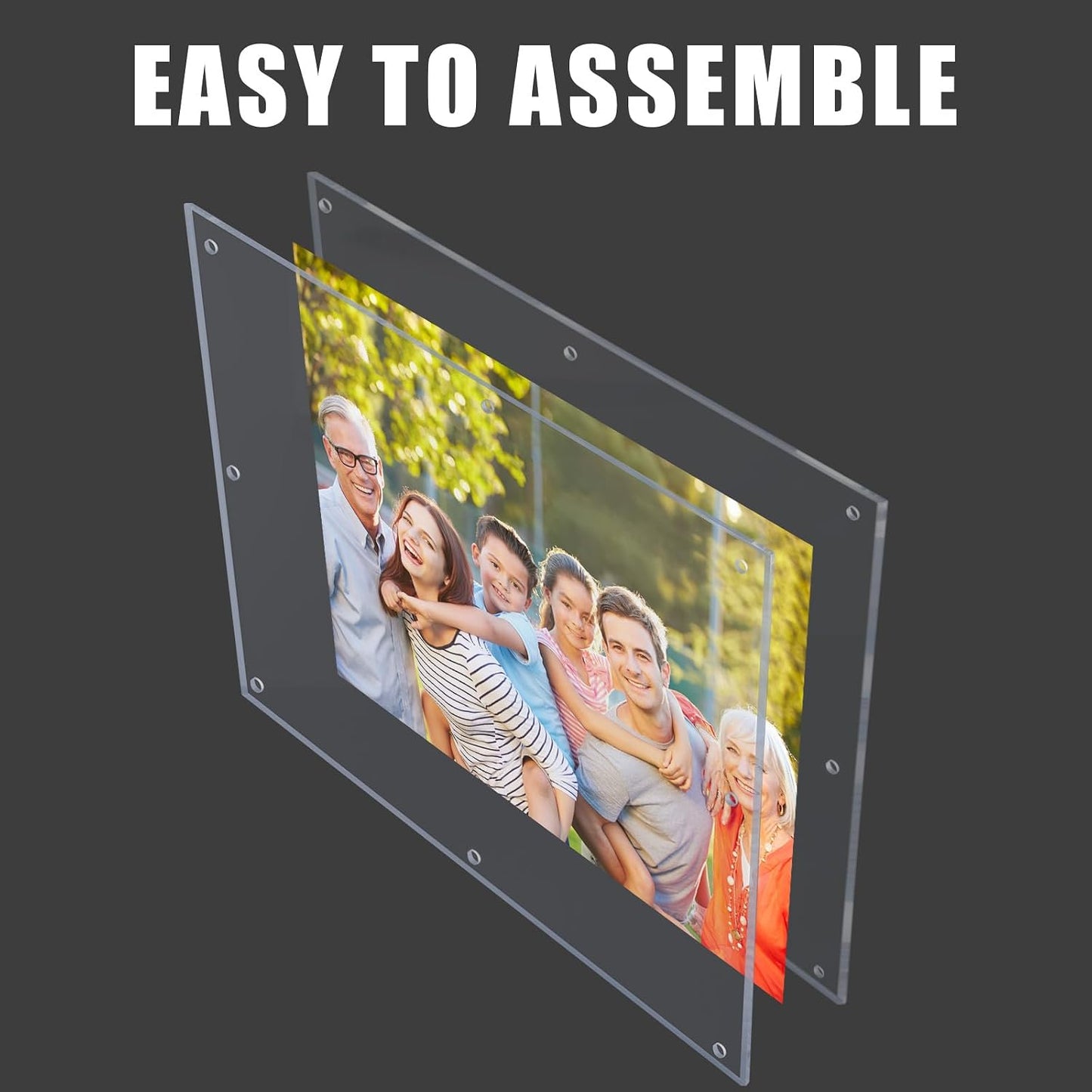 Kalami 18x24 Picture Frame Wall Mount Self Adhesive | Clear Acrylic No Drill Floating Frameless Poster Frame for Family