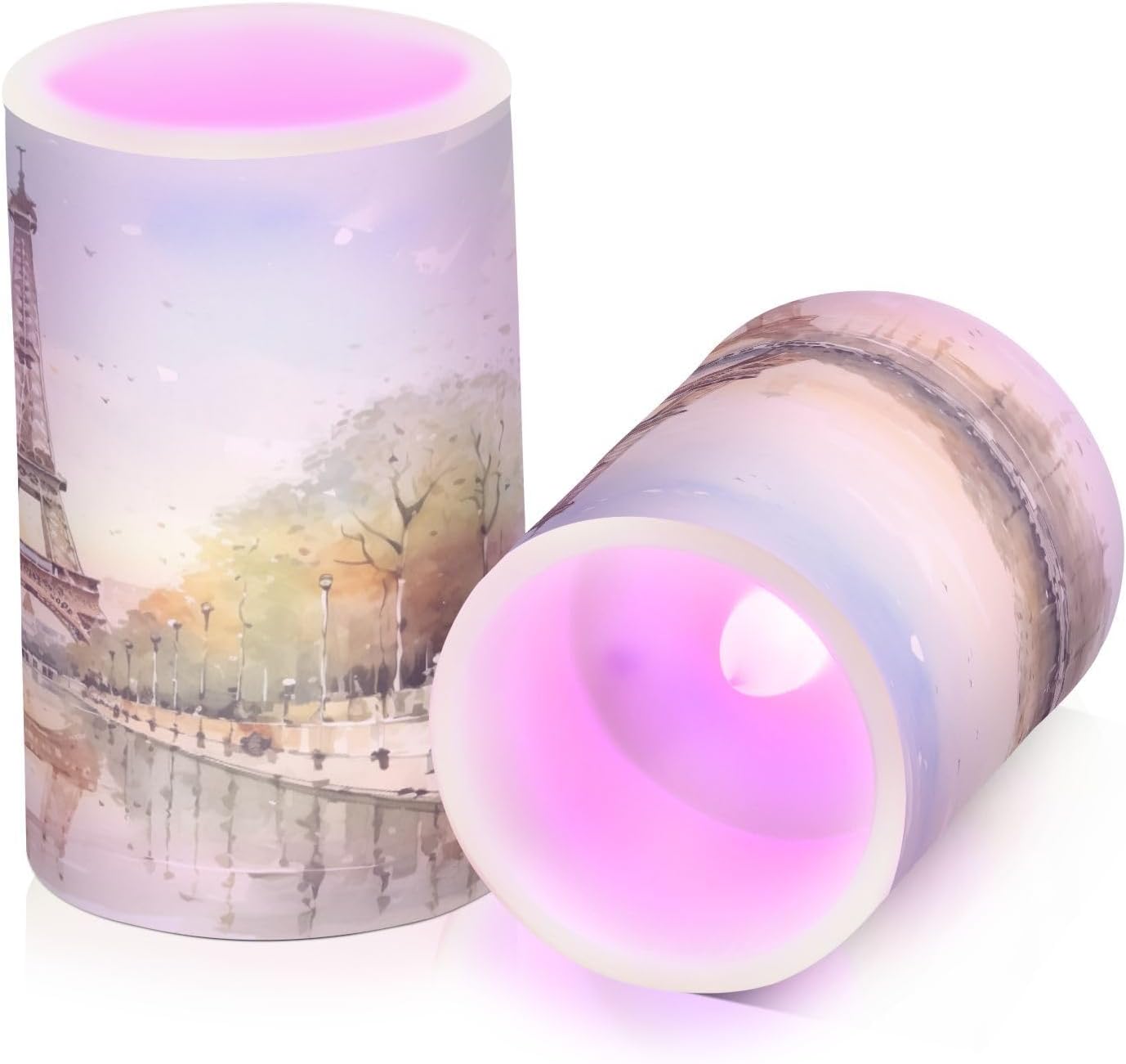 Flickering Flameless Candles, Eiffel Tower Lake LED Candles with Remote Timer, Set of 2 Battery Operated Candle for